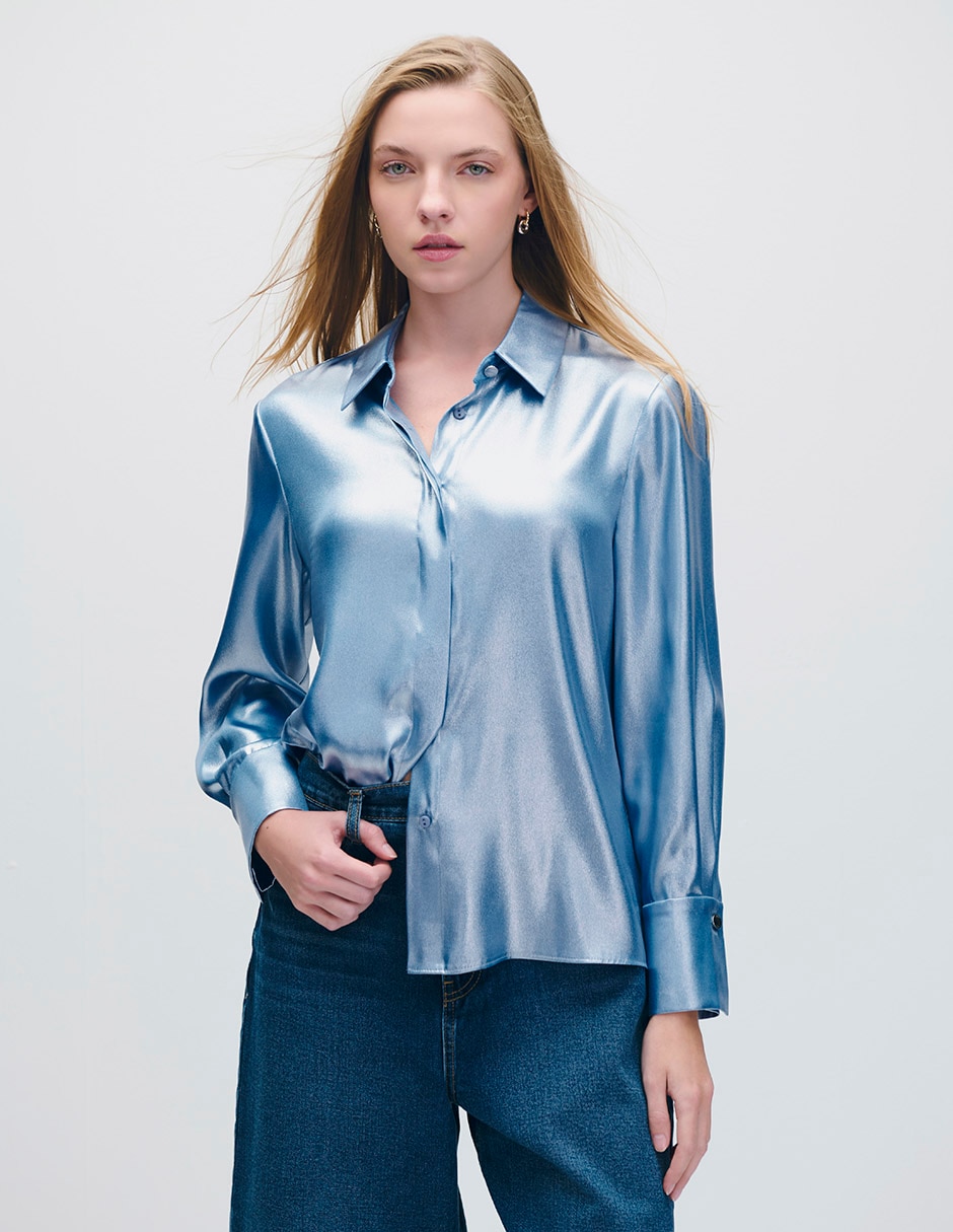 Blusa camisera manga larga para mujer