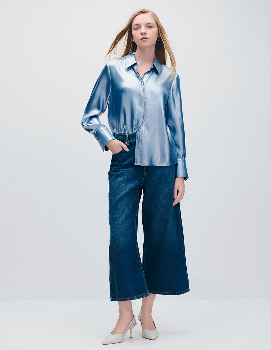 Blusa camisera manga larga para mujer