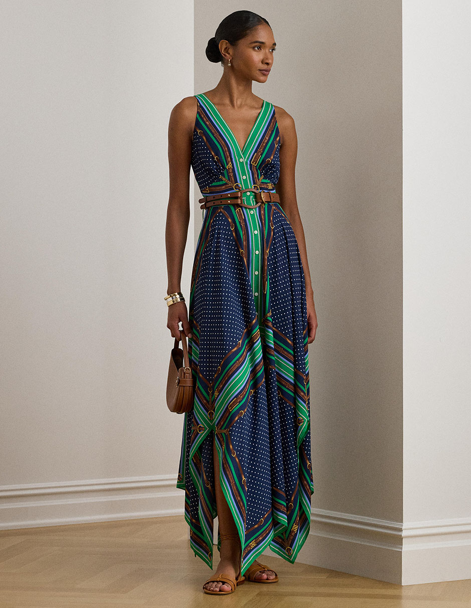 Vestido largo de fiesta Lauren Ralph Lauren escote V
