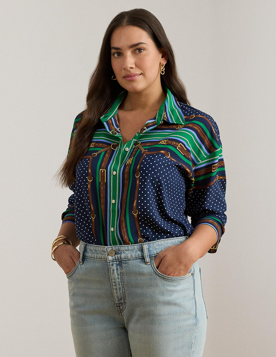 Blusa camisera Lauren Plus manga larga para mujer