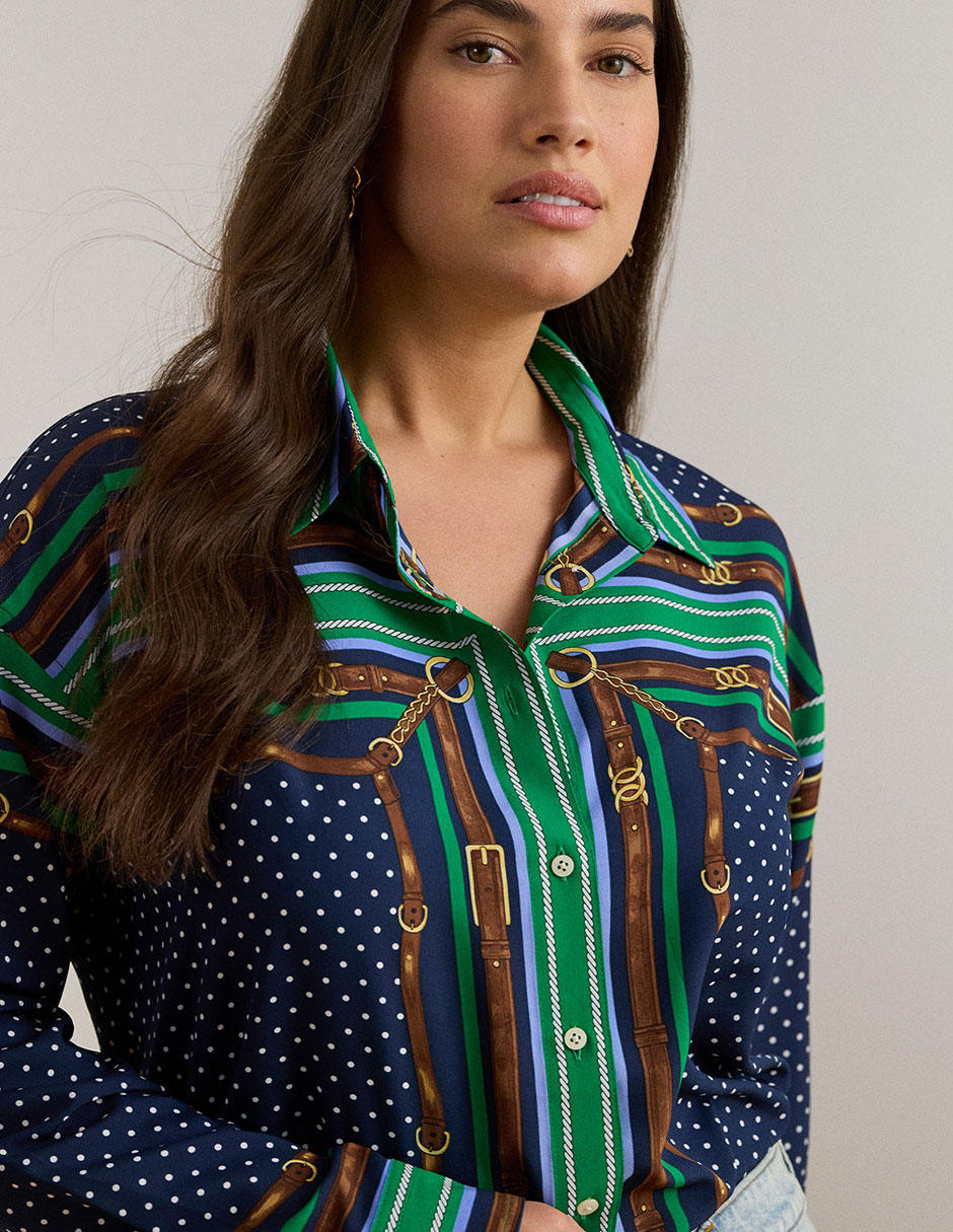 Blusa camisera Lauren Plus manga larga para mujer