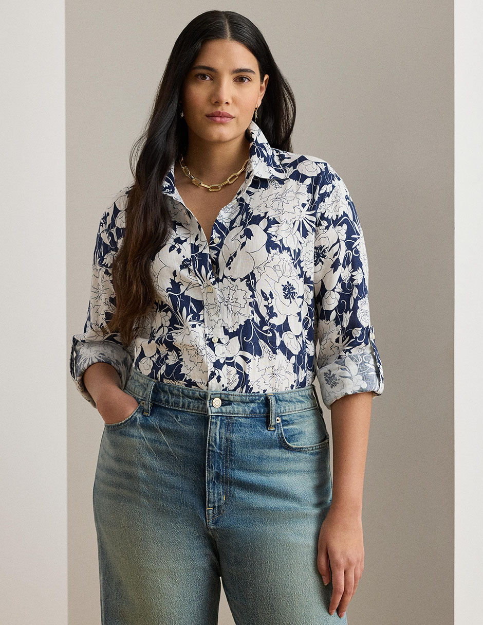 Blusa camisera Lauren Plus manga larga para mujer