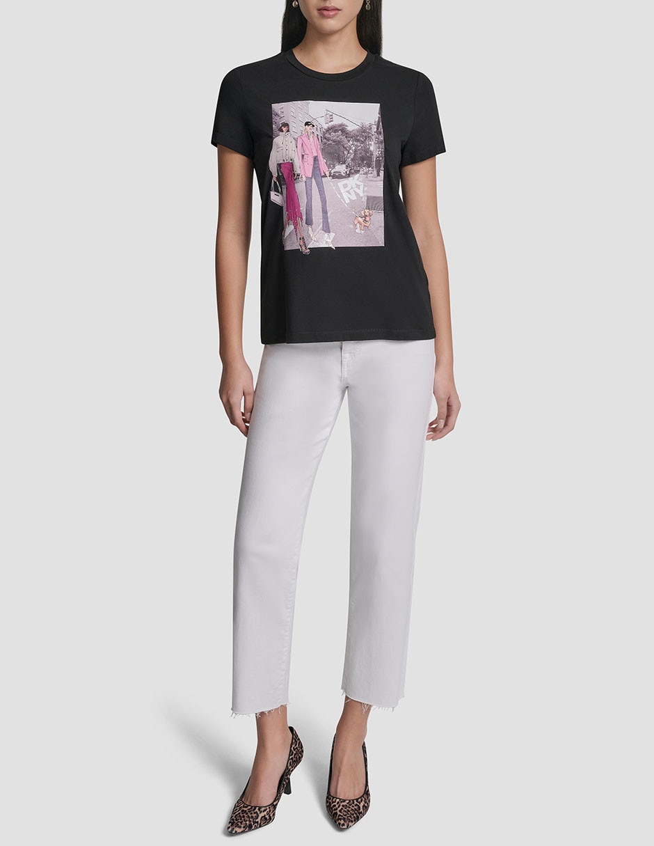 Playera manga corta Dkny cuello redondo para mujer