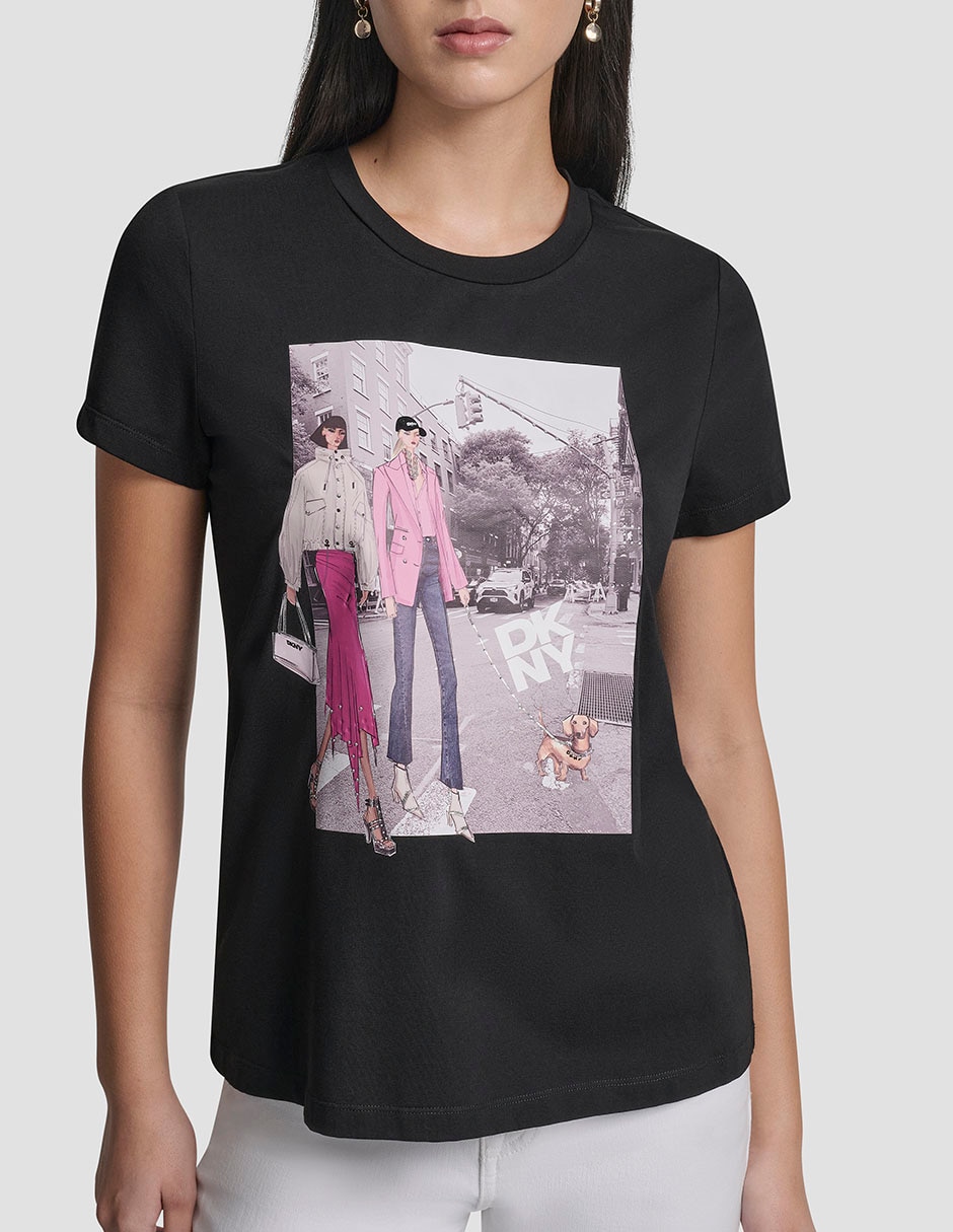 Playera manga corta Dkny cuello redondo para mujer