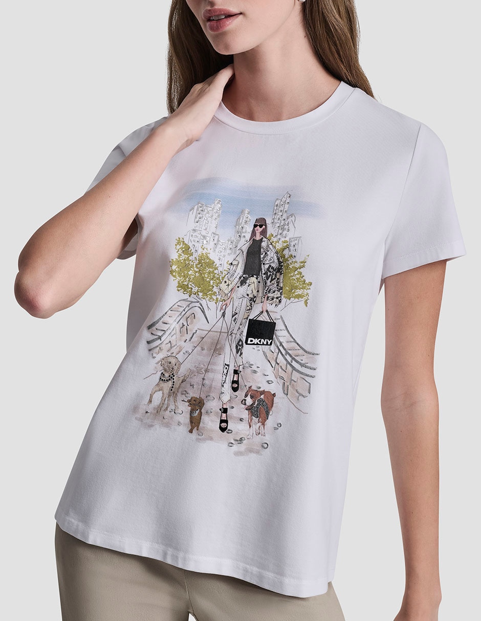 Playera manga corta Dkny cuello redondo para mujer Playera manga corta Dkny cuello redondo para mujer