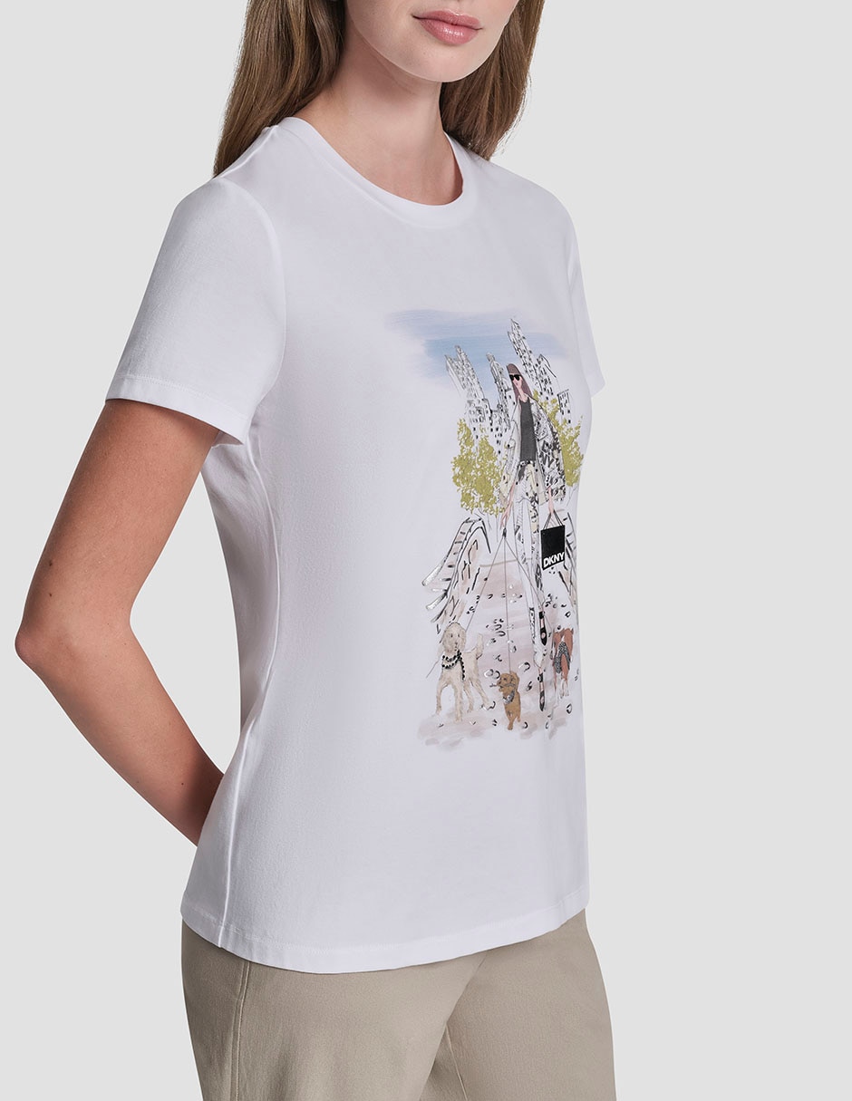 Playera manga corta Dkny cuello redondo para mujer