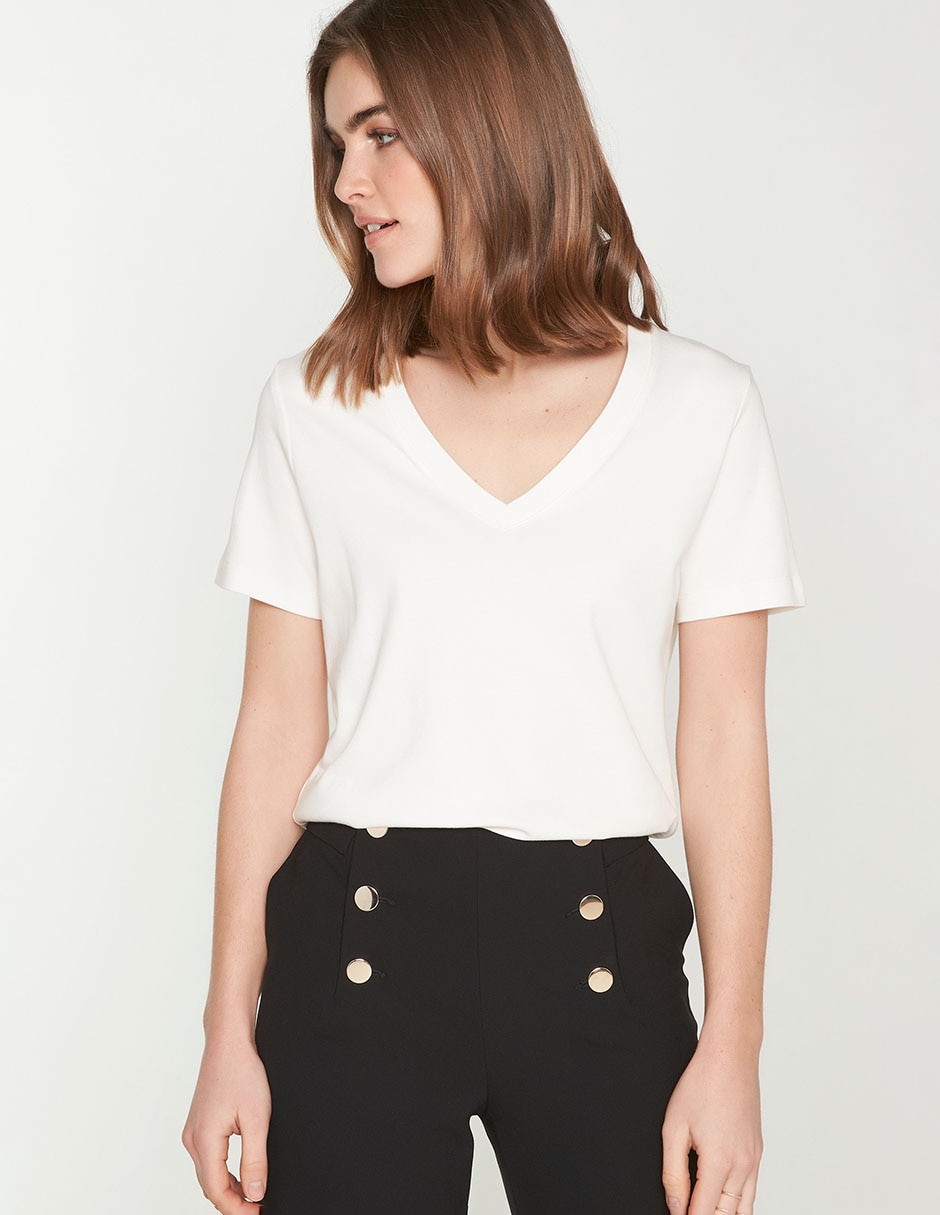 Playera manga corta Maison 123 cuello v para mujer
