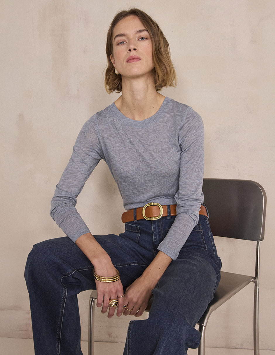 Playera manga larga cuello redondo para mujer Playera manga larga cuello redondo para mujer