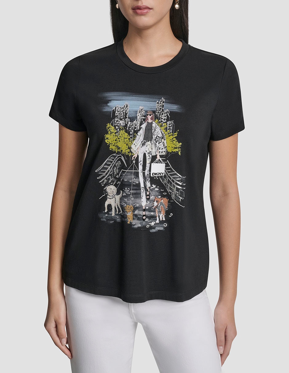 Playera manga corta Dkny cuello redondo para mujer 1