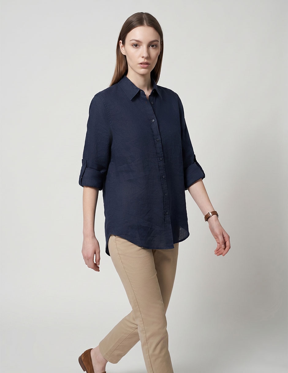 Blusa camisera manga larga para mujer
