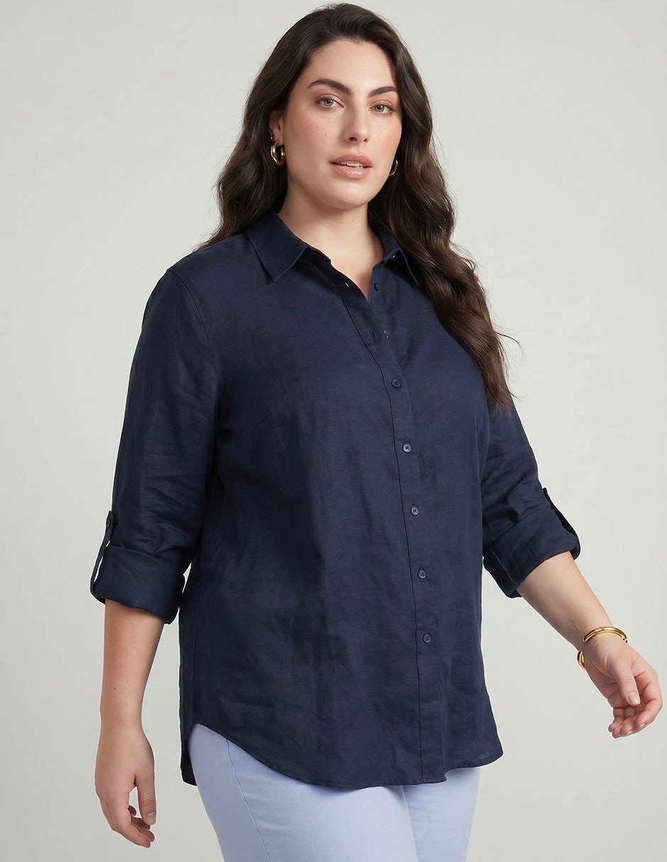 Blusa camisera manga larga para mujer