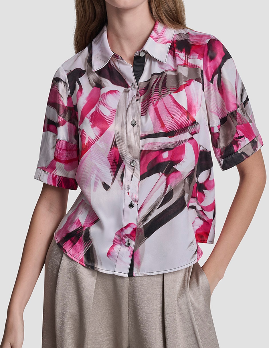 Blusa camisera Dkny manga corta para mujer