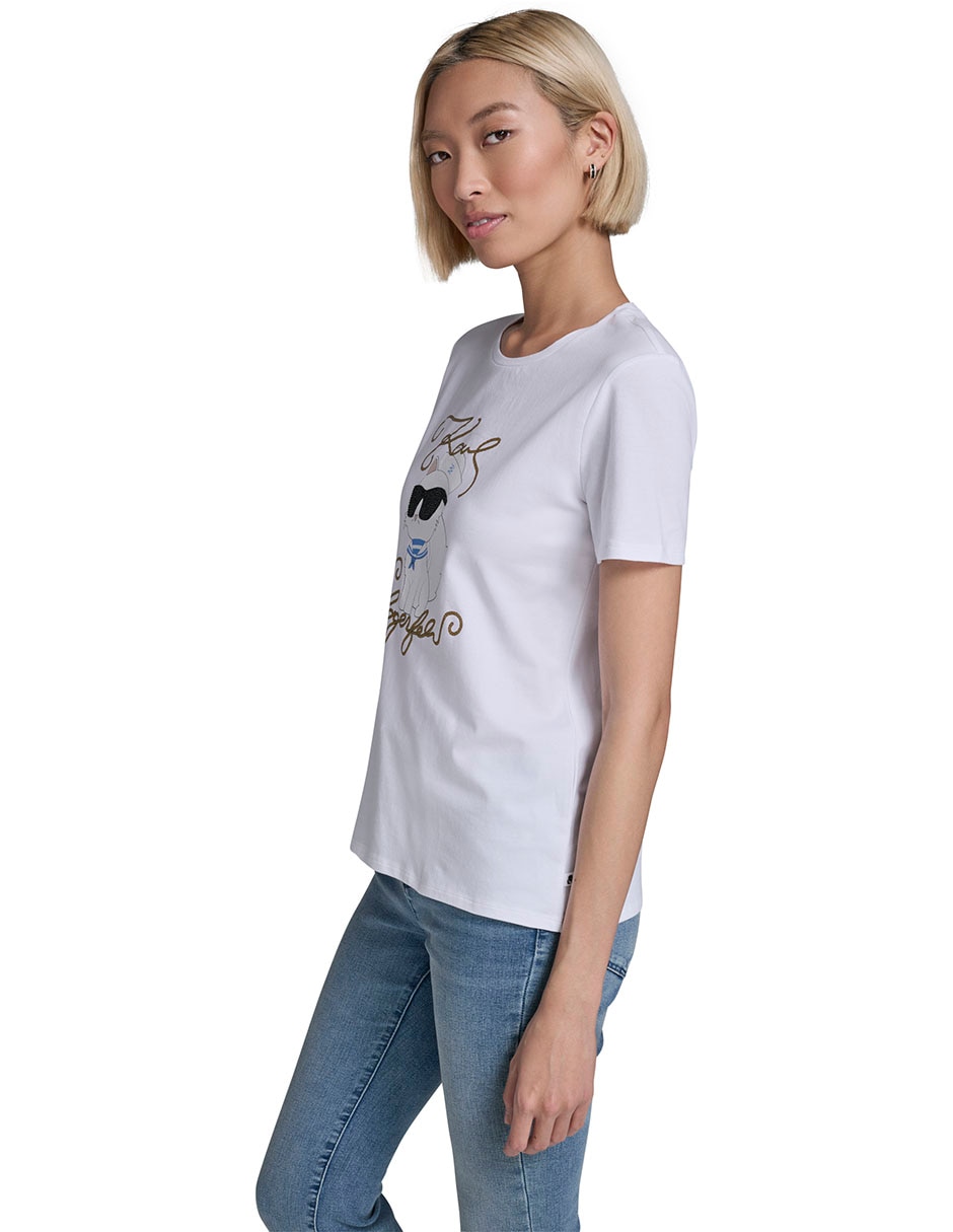 Playera manga corta Karl Lagerfeld Paris cuello redondo para mujer