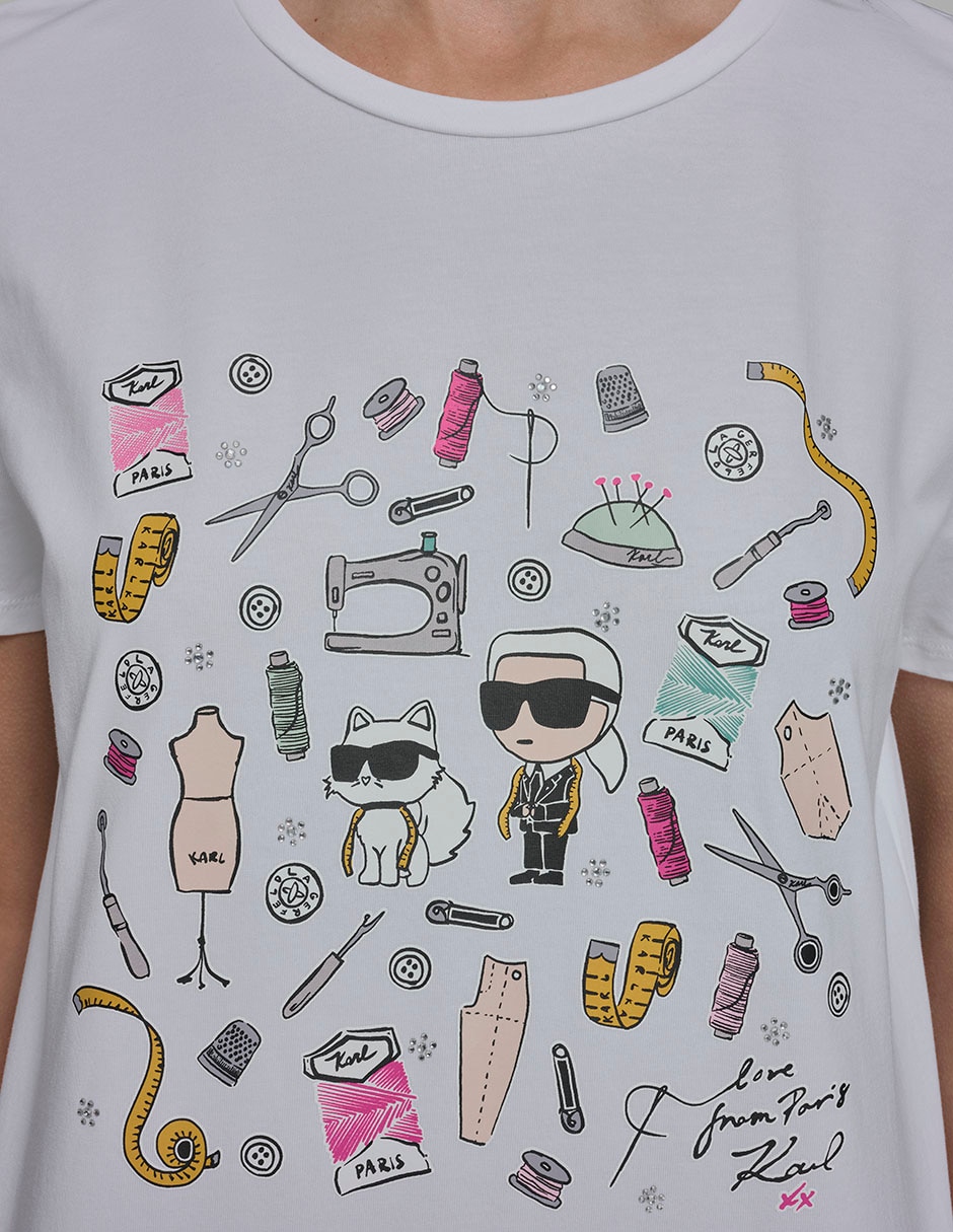 Playera manga corta Karl Lagerfeld Paris cuello redondo para mujer