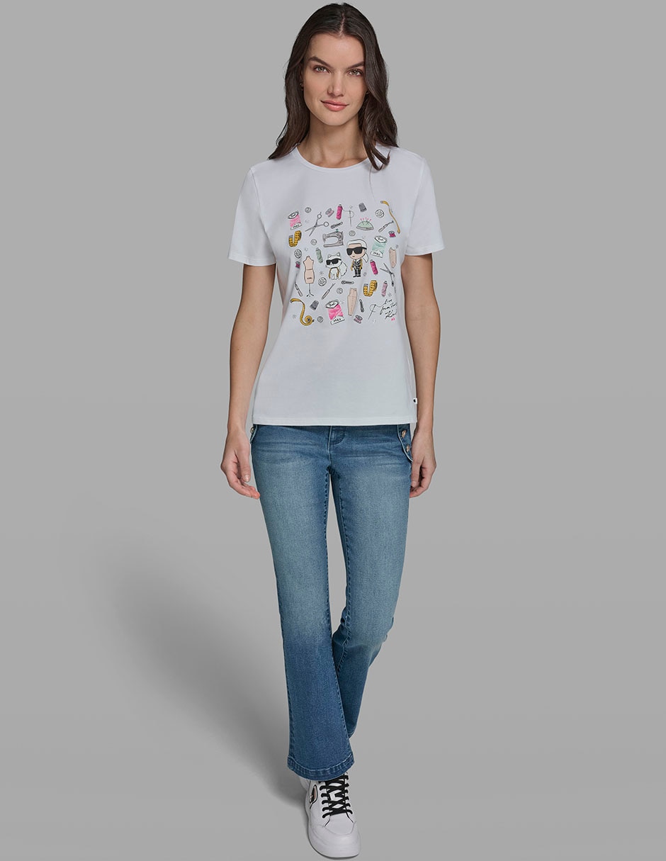 Playera manga corta Karl Lagerfeld Paris cuello redondo para mujer