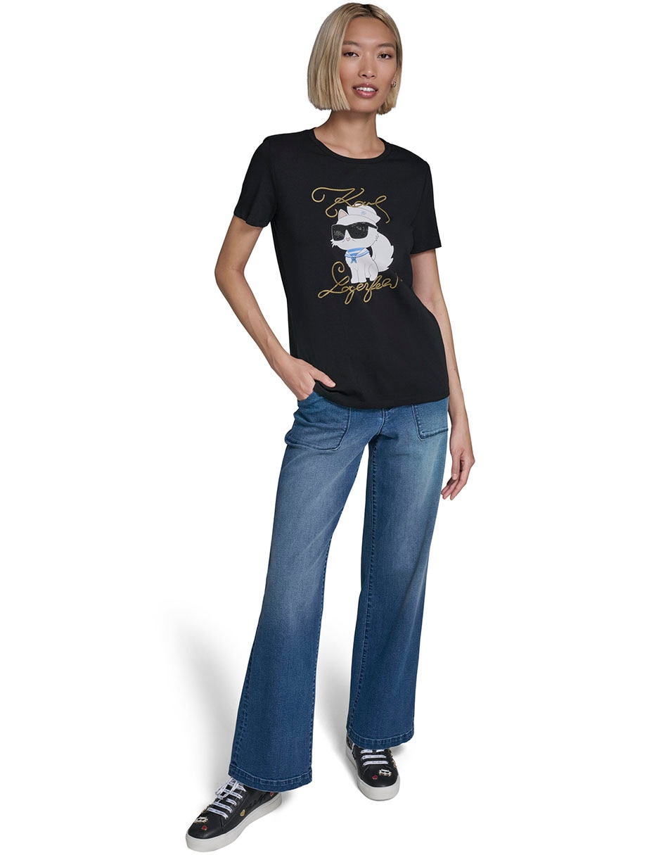 Playera manga corta Karl Lagerfeld Paris cuello redondo para mujer