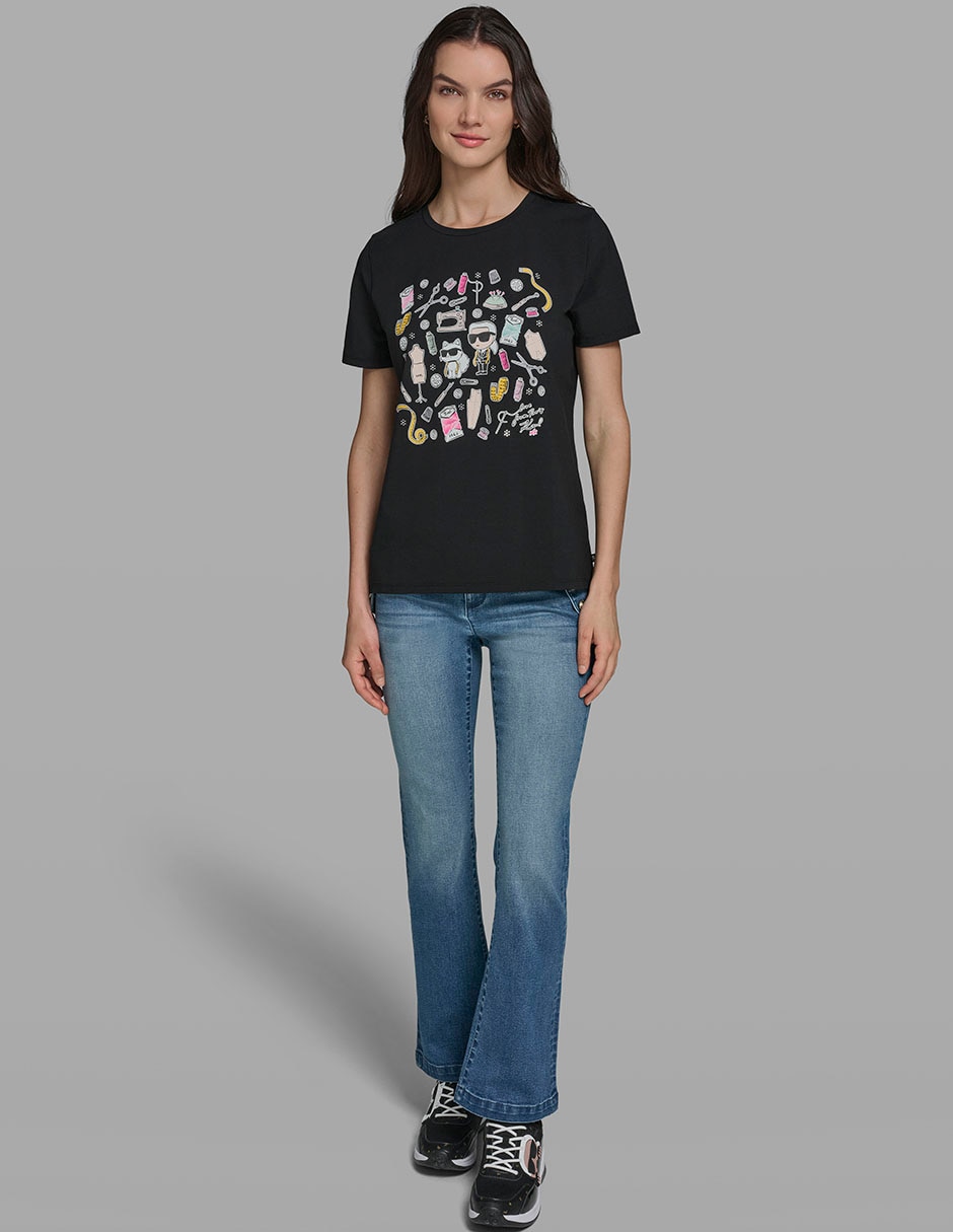 Playera manga corta Karl Lagerfeld Paris cuello redondo para mujer