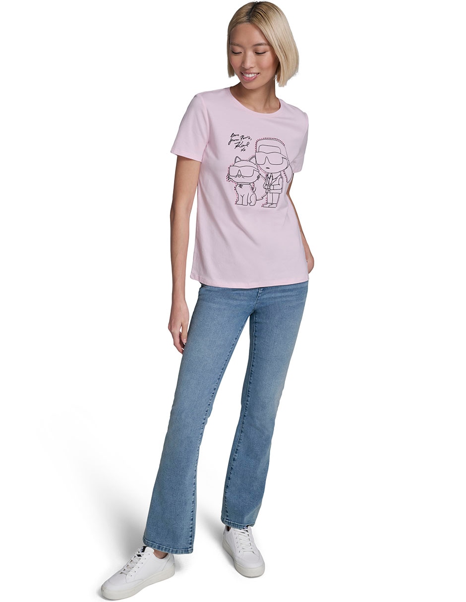 Playera manga corta Karl Lagerfeld Paris cuello redondo para mujer