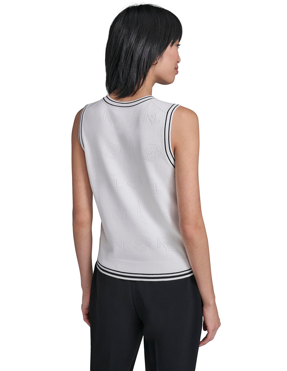 Top Karl Lagerfeld Paris cuello redondo tirante ancho