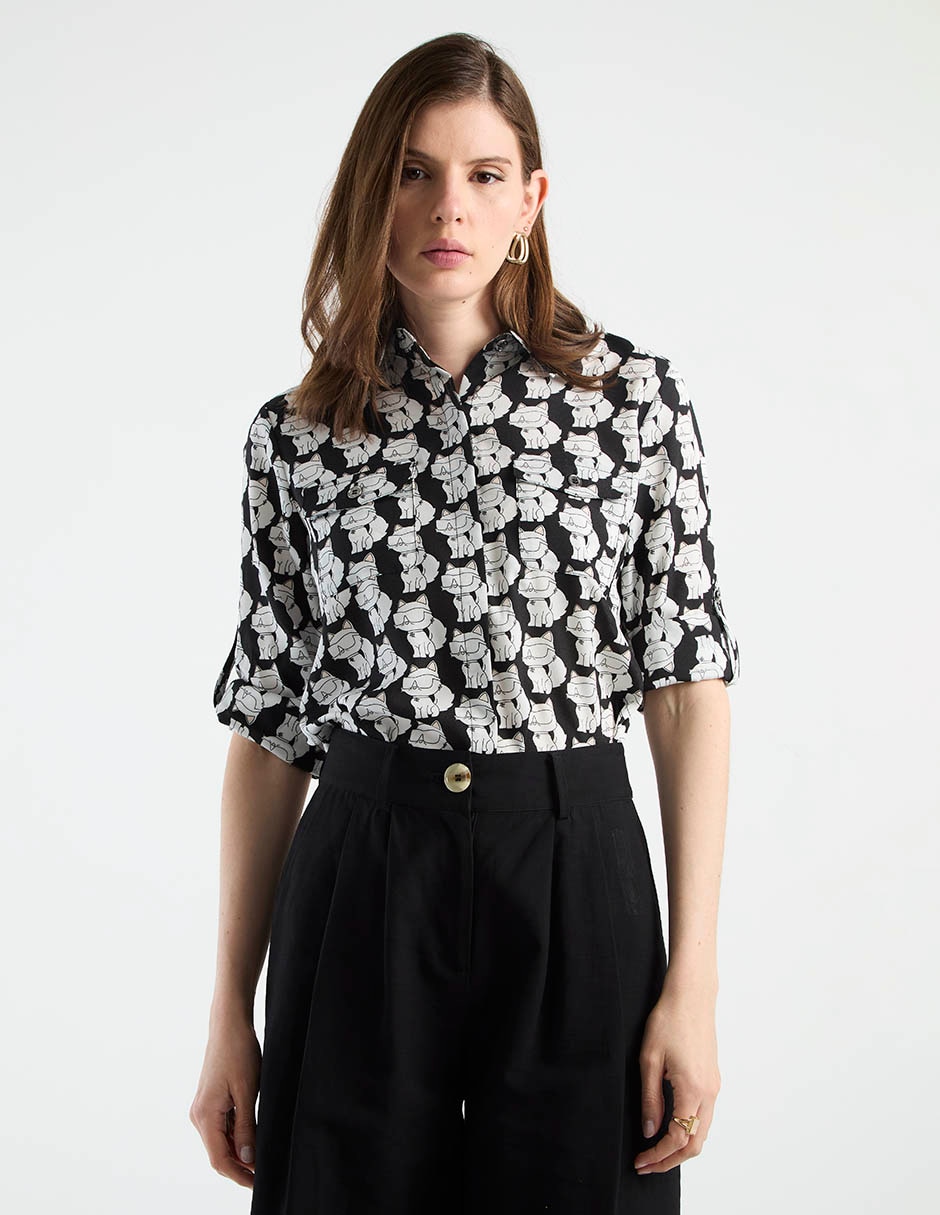 Blusa camisera manga al codo para mujer