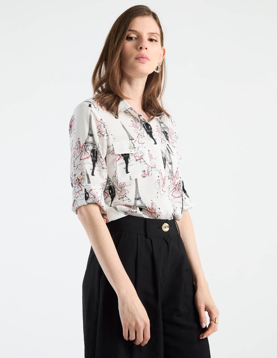 Blusa camisera manga larga para mujer
