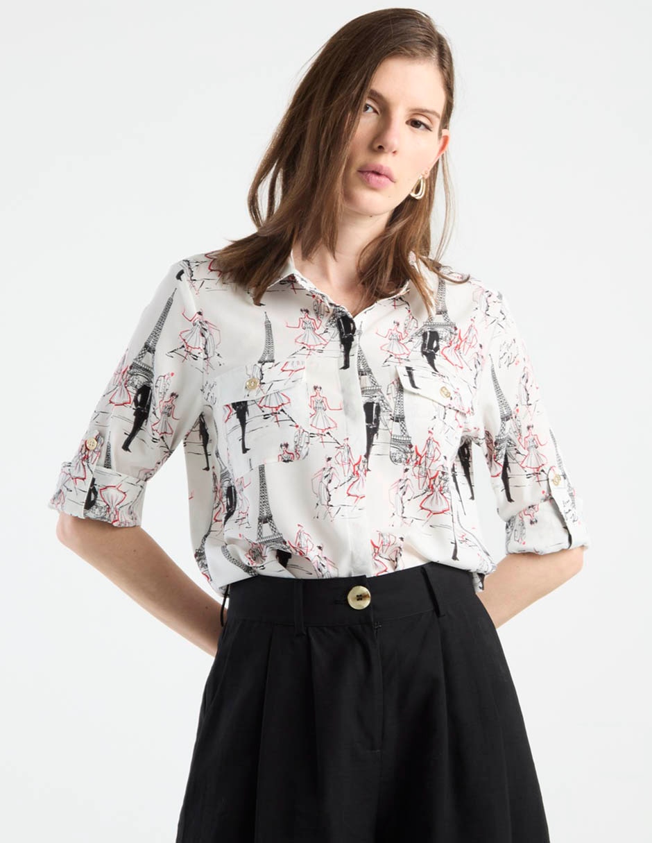 Blusa camisera Karl Lagerfeld Paris manga larga para mujer
