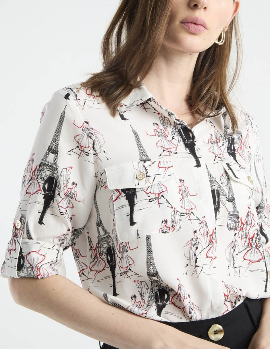 Blusa camisera Karl Lagerfeld Paris manga larga para mujer