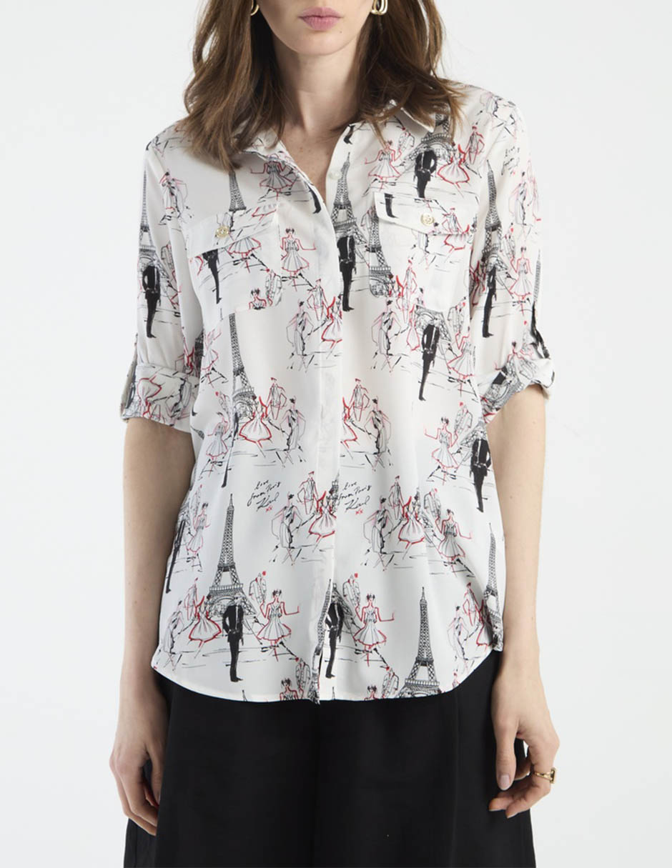 Blusa camisera Karl Lagerfeld Paris manga larga para mujer