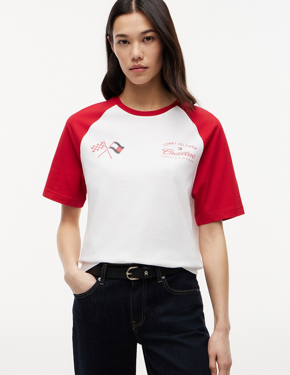 Playera manga corta Cadillac F1 cuello redondo mujer
