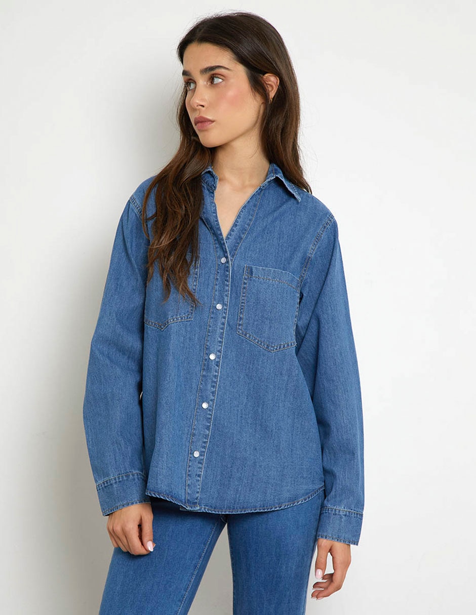 Blusa camisera manga larga para mujer