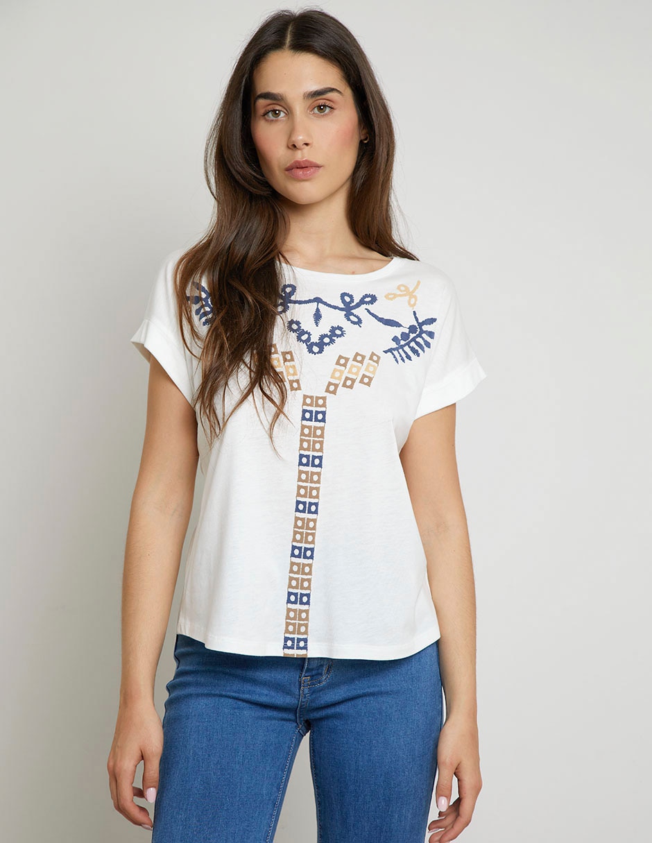 Playera manga corta cuello redondo para mujer