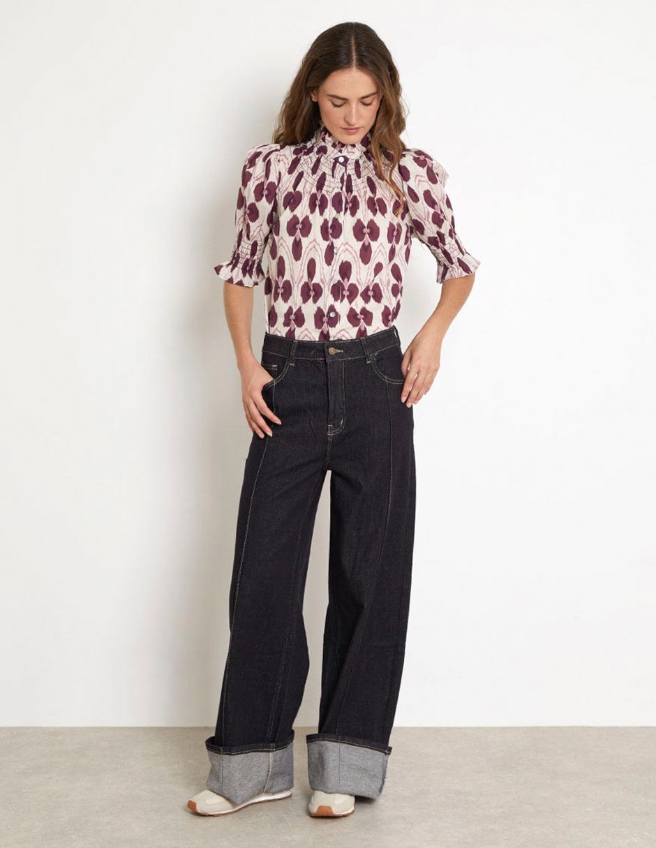 Jeans wide leg corte cintura para mujer 4