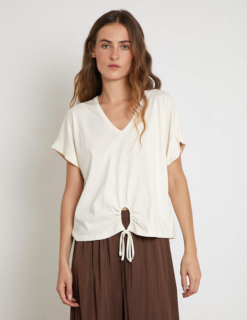 Playera manga corta cuello v para mujer