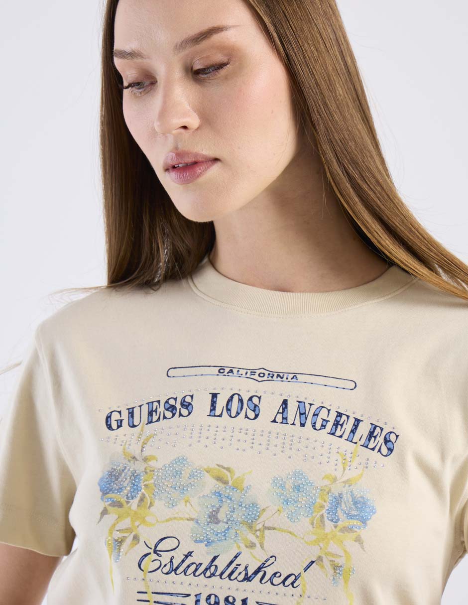 Playera manga corta Guess cuello redondo para mujer