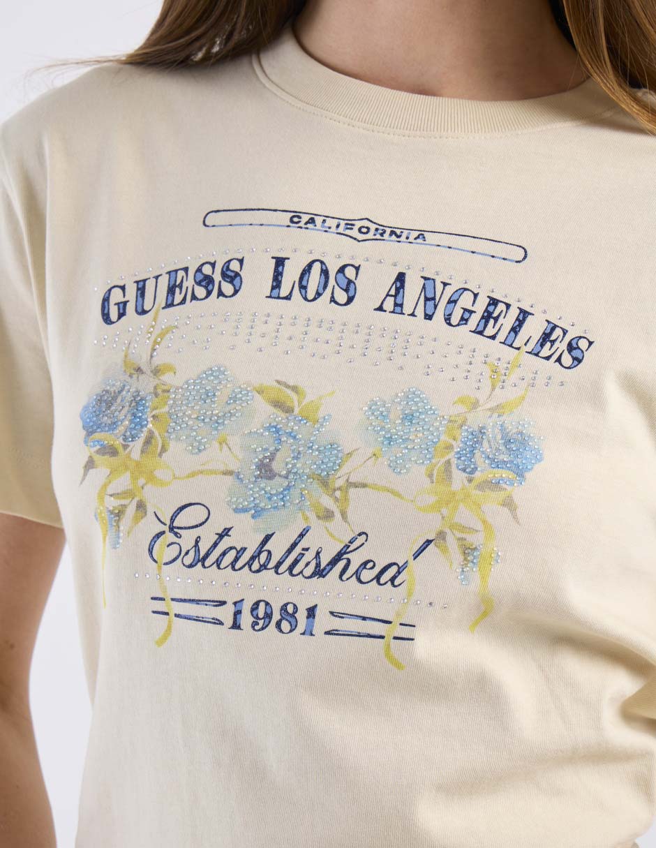 Playera manga corta Guess cuello redondo para mujer