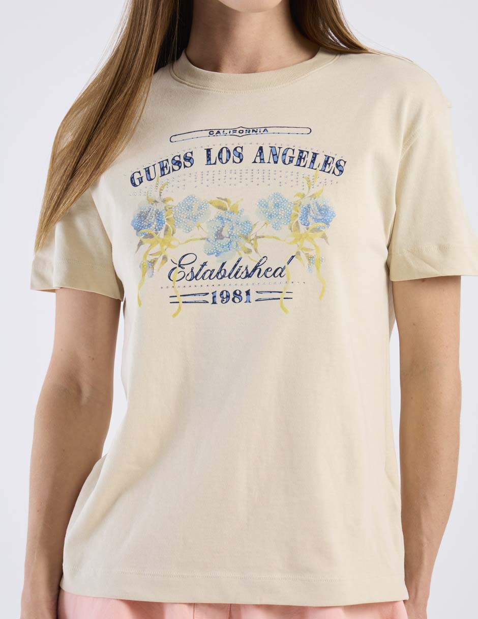 Playera manga corta Guess cuello redondo para mujer