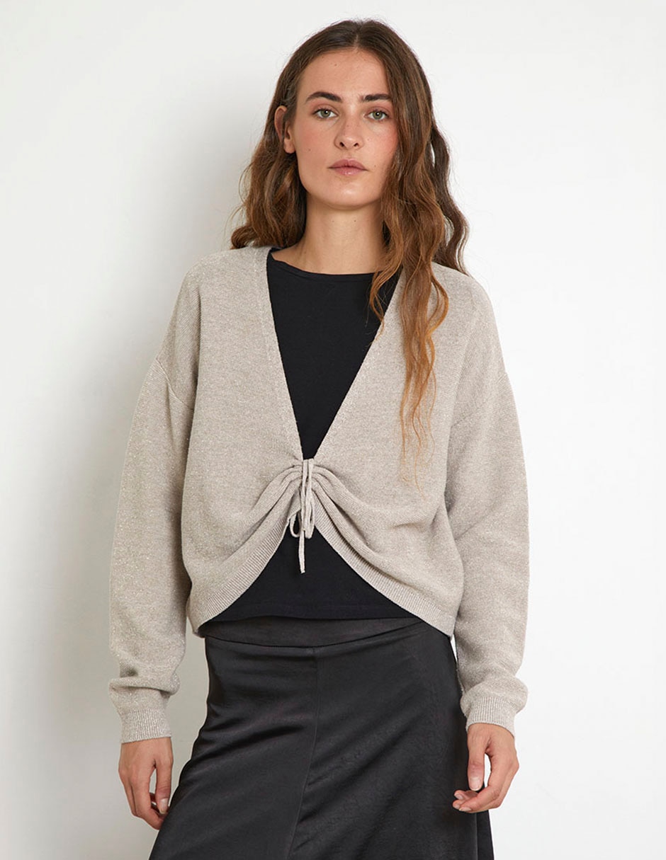 Suéter rucco cuello V para mujer