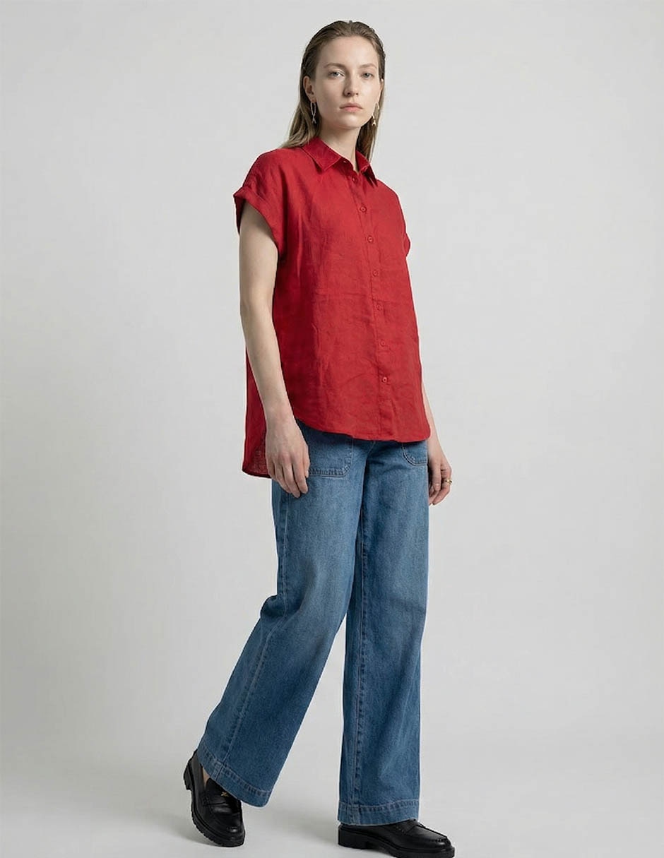 Blusa camisera manga corta para mujer 5
