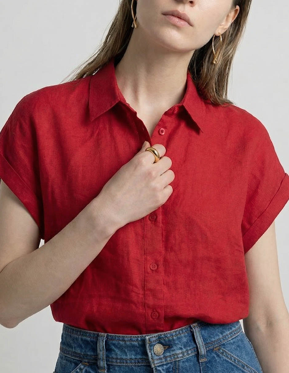 Blusa camisera manga corta para mujer 6