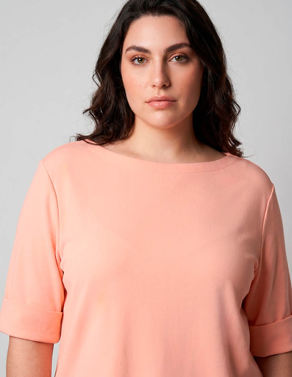Playera Manga Al Codo Lauren Plus Cuello Ojal Para Mujer