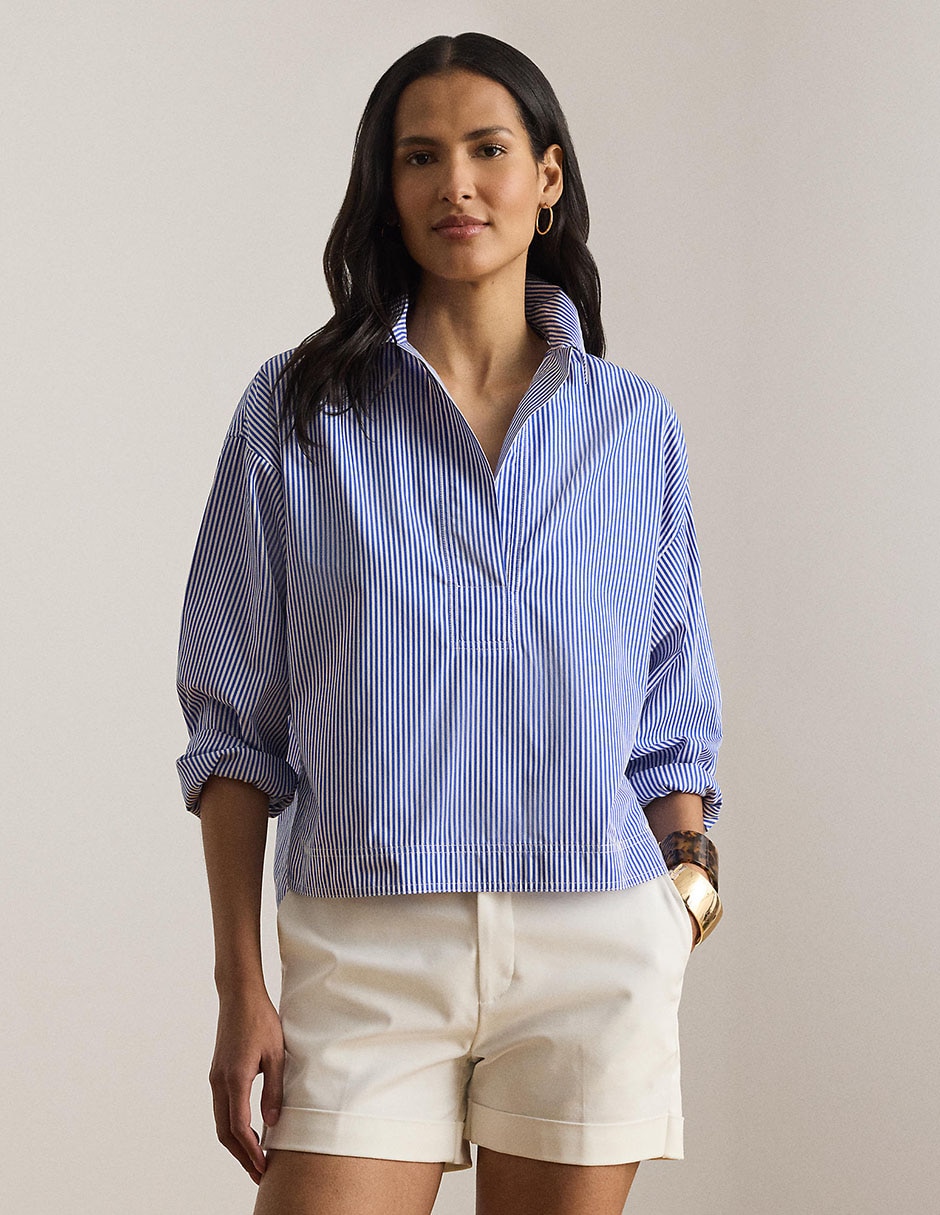 Blusa camisera Lauren Petite manga larga para mujer