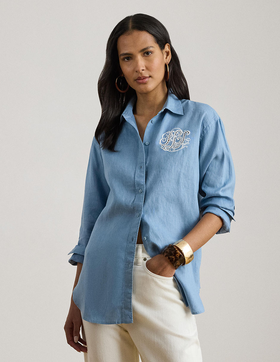 Blusa camisera Lauren Petite manga larga para mujer