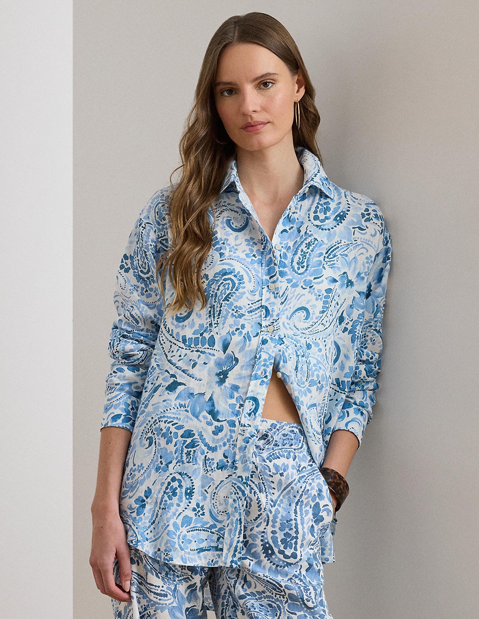 Blusa camisera Lauren Petite manga larga para mujer