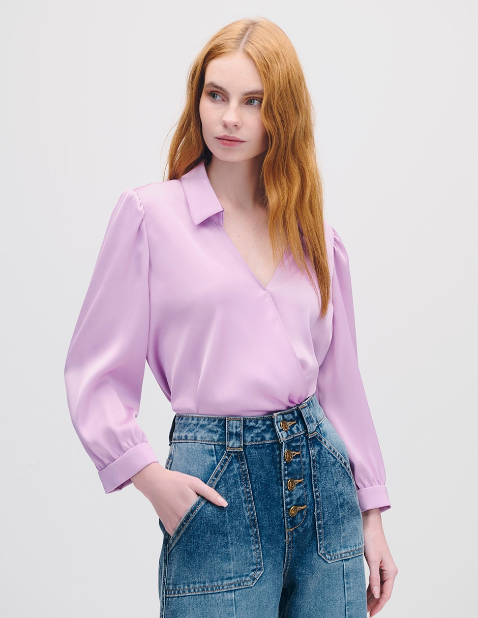 Blusa envolvente manga 3/4 para mujer 1