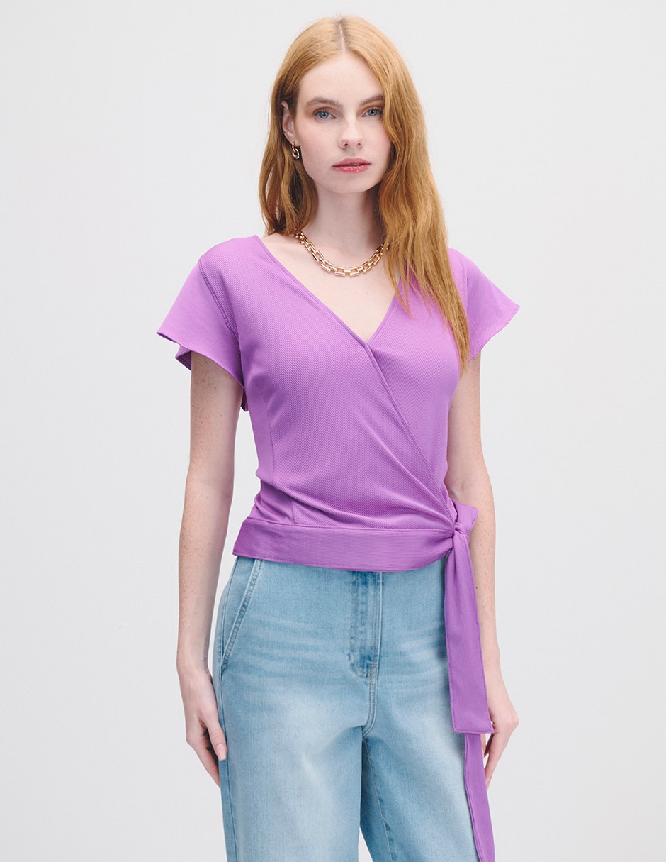 Blusa envolvente manga corta para mujer 1