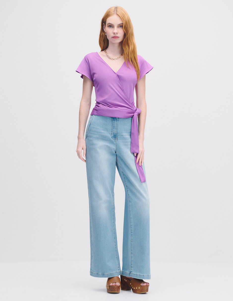 Blusa envolvente manga corta para mujer 5