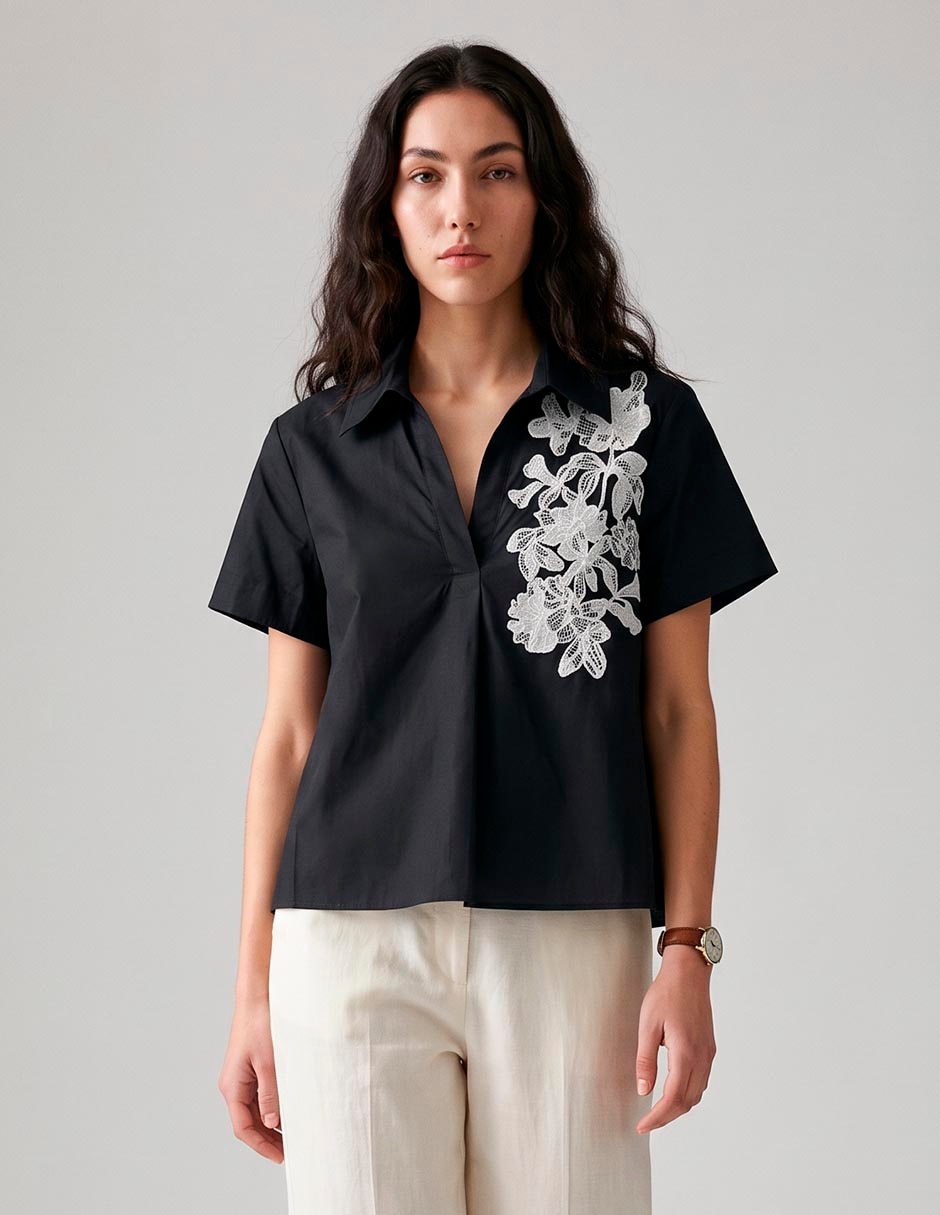 Blusa camisera manga corta para mujer
