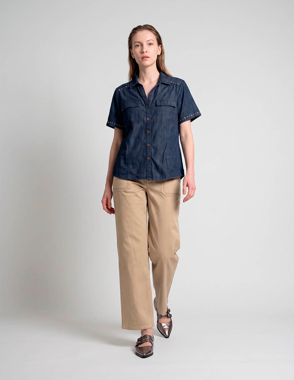 Blusa camisera manga corta para mujer Blusa camisera manga corta para mujer