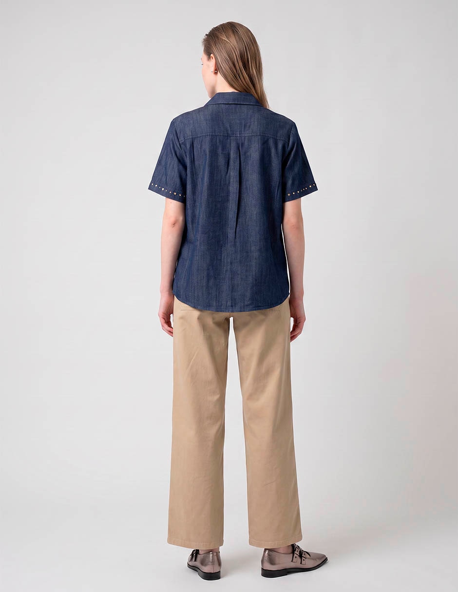 Blusa camisera manga corta para mujer 4