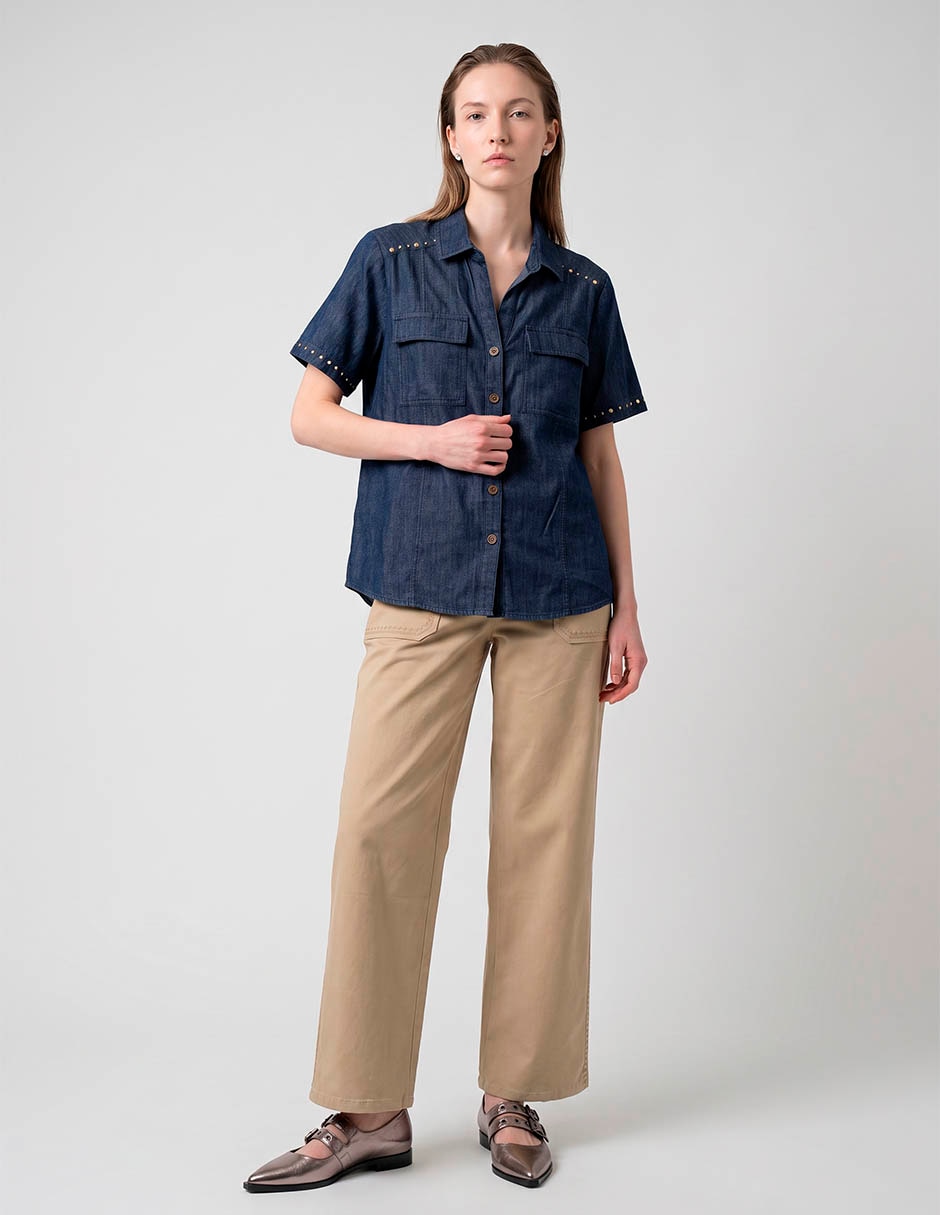 Blusa camisera manga corta para mujer 3